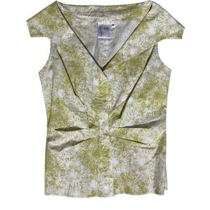 Finley Womens Top Medium Vintage Blouse Green Sleeveless Button Down Shirt Retro